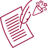 Blatt Papier mit Schreibfeder und Party Icon für Partypapeterie